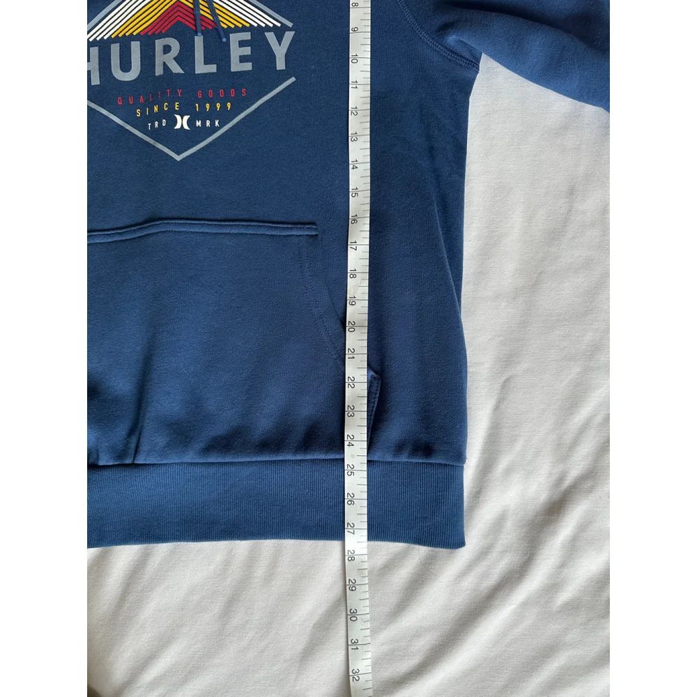 Men's Hurley Graphic Hoodie Size Medium Blue Kangaroo Pocket Sweatshirt NEW